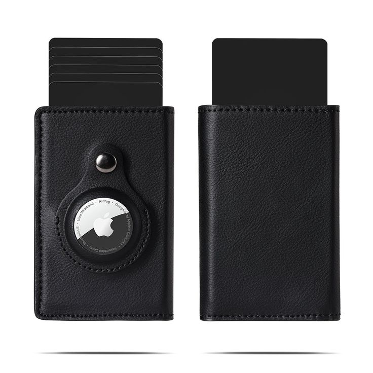 RFID Protected Leather Wallet with AIRTAG Holder (Black Leather)