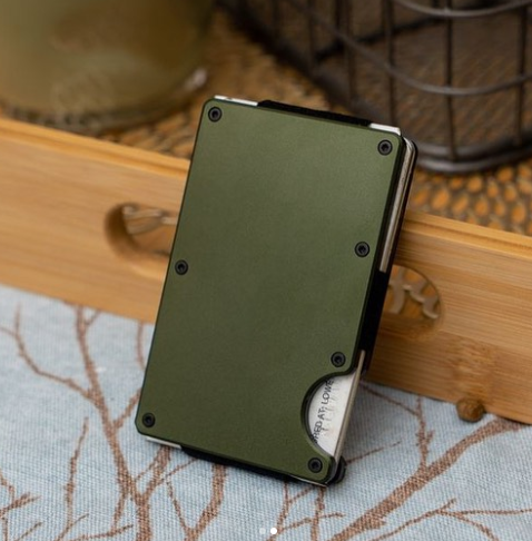 RFID Protected Metal Wallet with AIRTAG Holder (Army Green Mate)