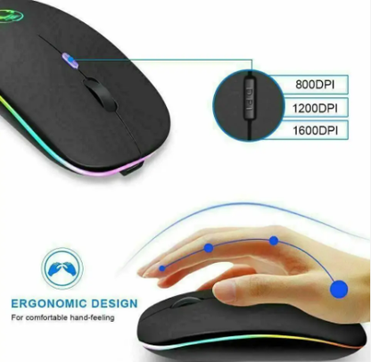 RGB LED Rechargeable & Noiseless Click Mouse (Grey)