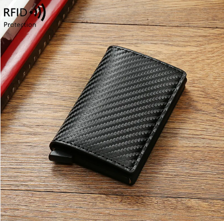 RFID Protected Leather Wallet (Black Carbon Fiber)