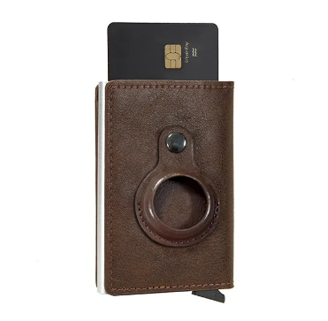 RFID Protected Leather Wallet with AIRTAG Holder (Coffee)