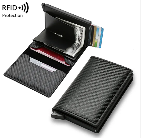 RFID Protected Leather Wallet (Black Carbon Fiber)